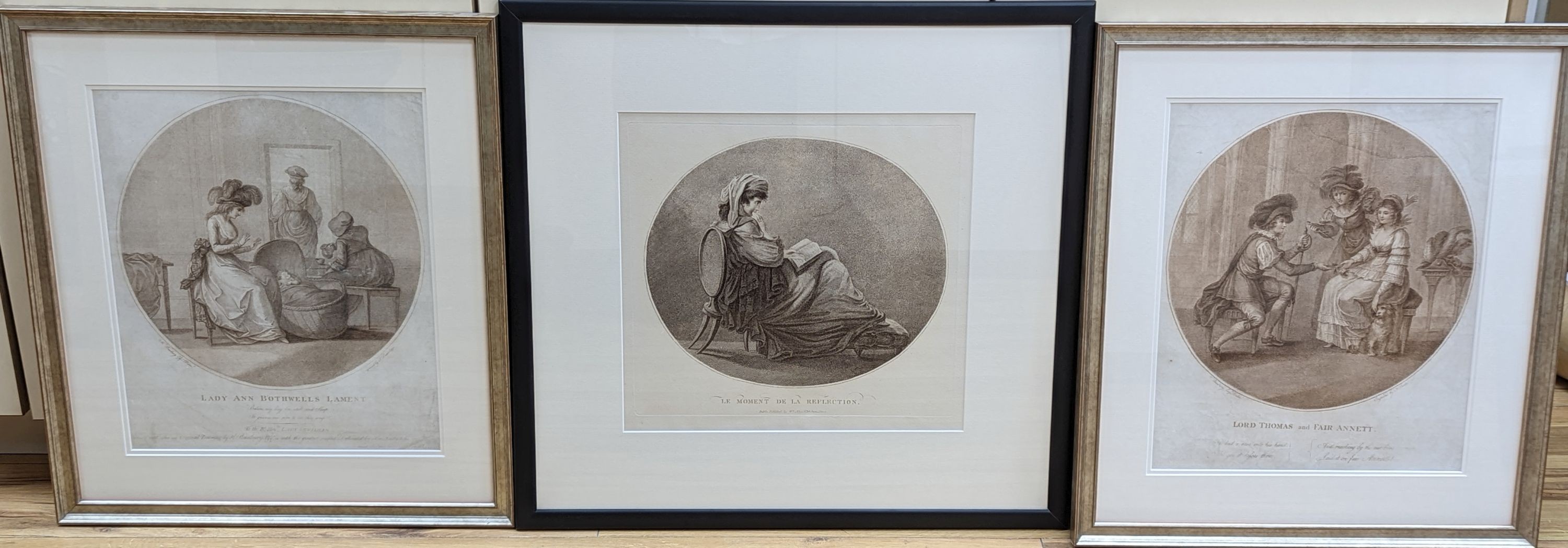 Bartolozzi after Bunbury, pair of engravings, Lord Thomas and Fair Annett and Lady Ann Bothwells Lament, 37 x 31cm and a similar oval print